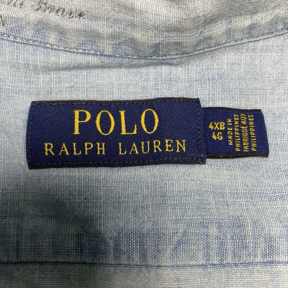 Polo Ralph Lauren Shirt 4XB Chambray Embroidered Eagle Flag USA Work Shirt